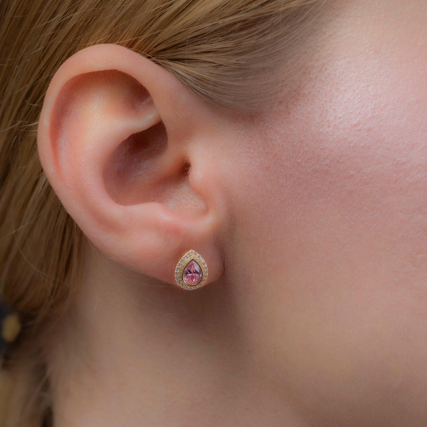 Pink Tourmaline Bezel Drop Stud Earrings with Real Diamonds in 8K/10K/14K Solid Gold | October Birthstone Jewelry