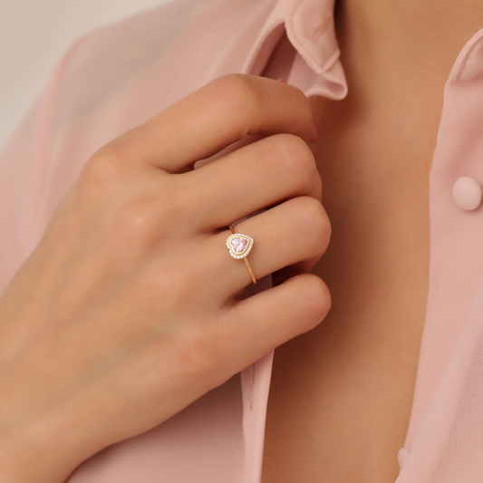 Pink Tourmaline Bezel Heart Ring with Real Diamonds in 8K/10K/14K Solid Gold | October Birthstone Jewelry