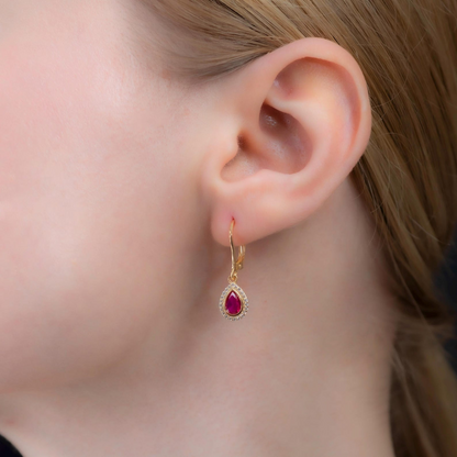 Ruby Bezel Drop Dangle Earrings with Real Diamonds in 8K/10K/14K Solid Gold | July Birthstone Jewelry