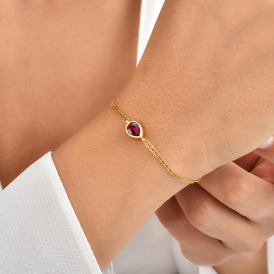 Ruby Drop Bezel Bracelet in 10K/14K Solid Gold, July Birthstone Jewelry