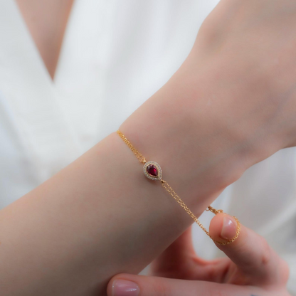 Ruby Bezel Drop Bracelet with Real Diamonds in 8K/10K/14K Solid Gold | July Birthstone Jewelry