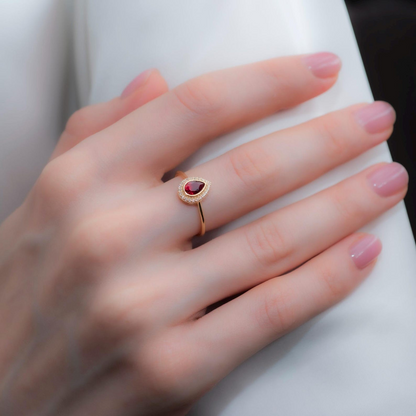 Ruby Bezel Drop Ring with Real Diamonds in 8K/10K/14K Solid Gold | July Birthstone Jewelry