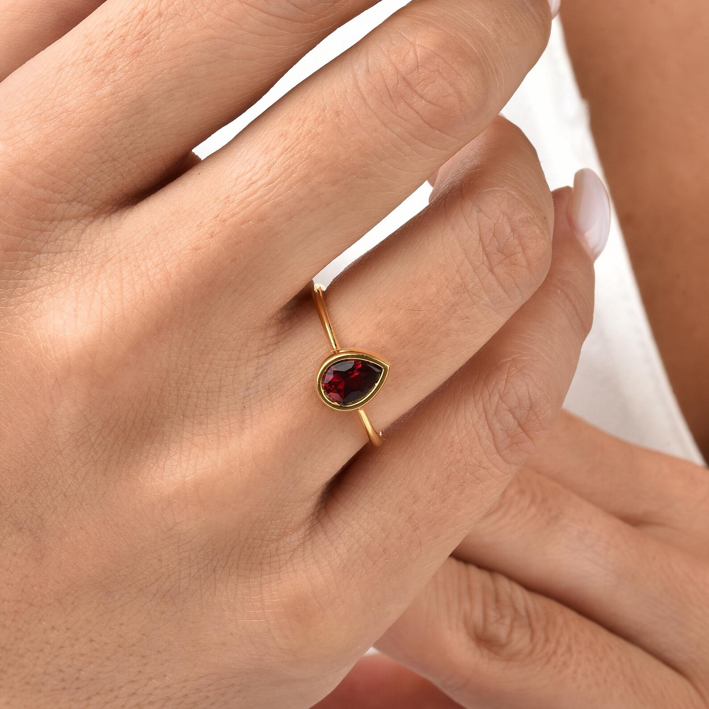 Ruby Drop Bezel Ring 8K/10K/14K Solid Gold, July Birthstone Jewelry