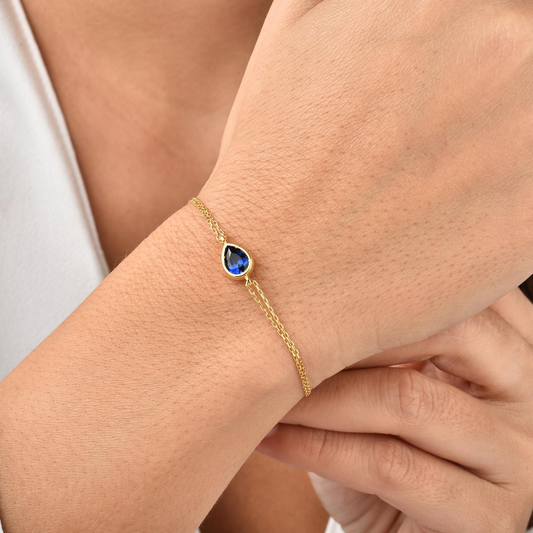 Sapphire Drop Bezel Bracelet in 10K/14K Solid Gold, September Birthstone Jewelry
