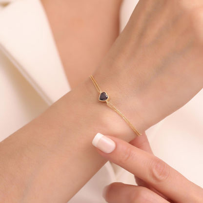 Heart Smoky Quartz Bezel Bracelet in 10K/14K Solid Gold | Handmade Elegant Jewelry