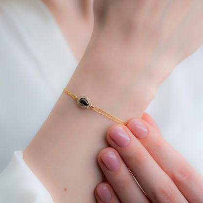 Smoky Quartz Bezel Drop Bracelet with Real Diamonds in 8K/10K/14K Solid Gold | Handmade Jewelry