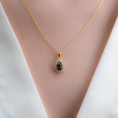 Smoky Quartz Bezel Drop Necklace with Real Diamonds in 8K/10K/14K Solid Gold |  Handmade Jewelry