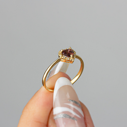 Smoky Quartz Bezel Heart Ring with Real Diamonds Halo in 8K/10K/14K Solid Gold | Birthstone Jewelry