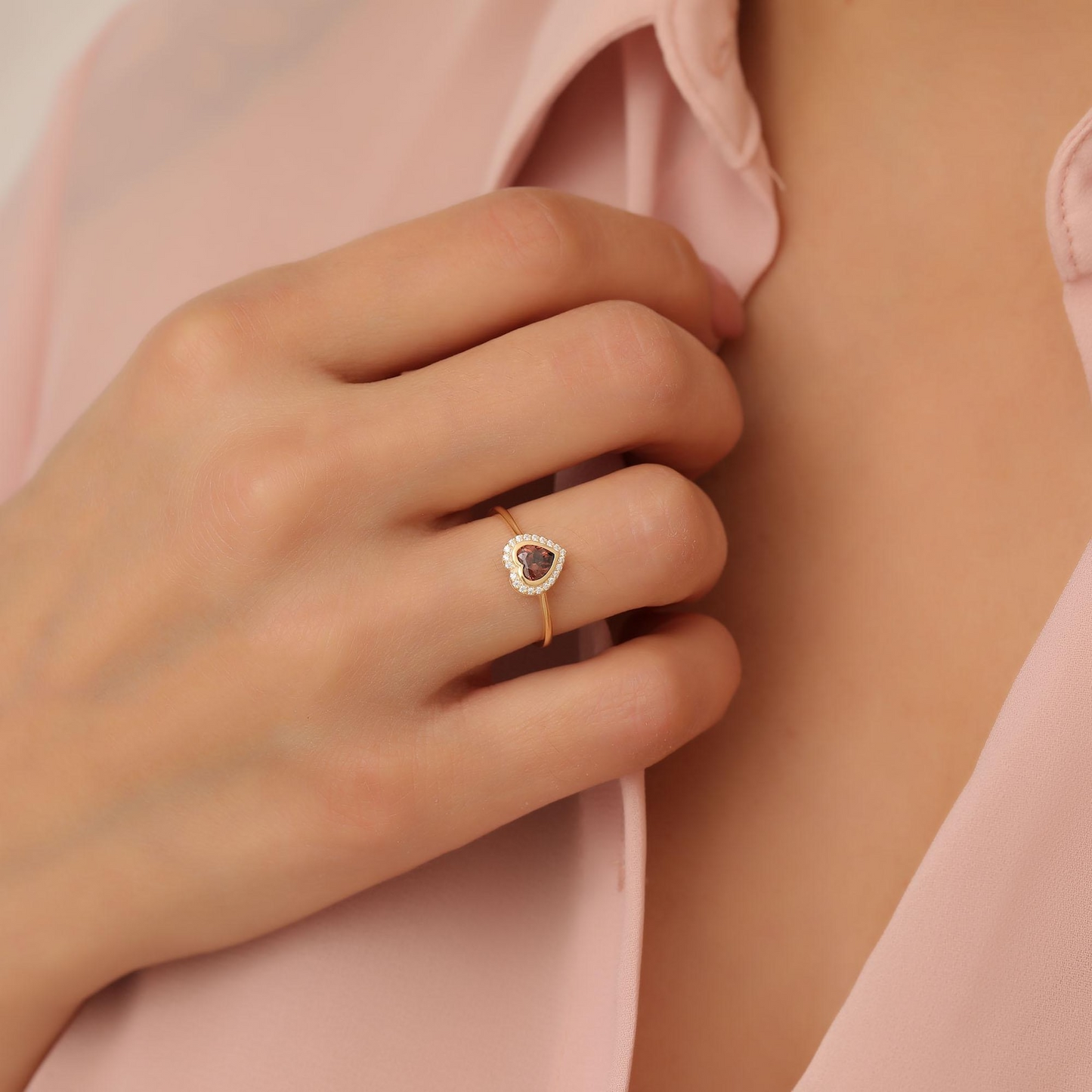 Smoky Quartz Bezel Heart Ring with Real Diamonds in 8K/10K/14K Solid Gold | Birthstone Jewelry