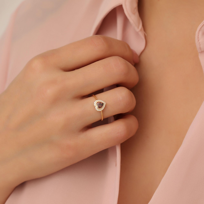 Smoky Quartz Bezel Heart Ring with Real Diamonds in 8K/10K/14K Solid Gold | Birthstone Jewelry