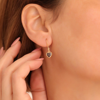 Smoky Quartz Heart Cut Bezel Dangle Earrings 14K Solid Gold, Elegant Birthstone Jewelry
