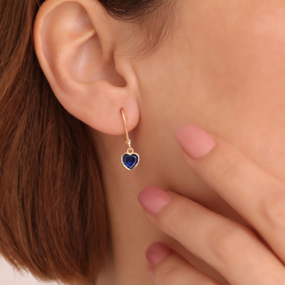 Sapphire Heart Cut Bezel Dangle Earrings 14K Solid Gold, September Birthstone Jewelry