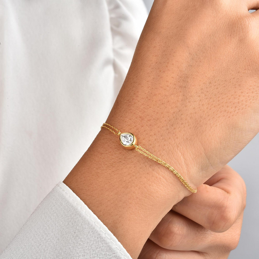 White Topaz Drop Bezel Bracelet in 10K/14K Solid Gold, Birthstone Jewelry