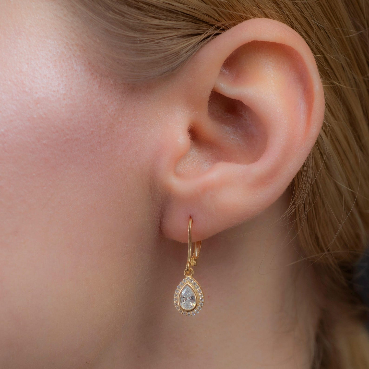 White Topaz Bezel Drop Dangle Earrings with Real Diamonds in 8K/10K/14K Solid Gold | April Birthstone Jewelry