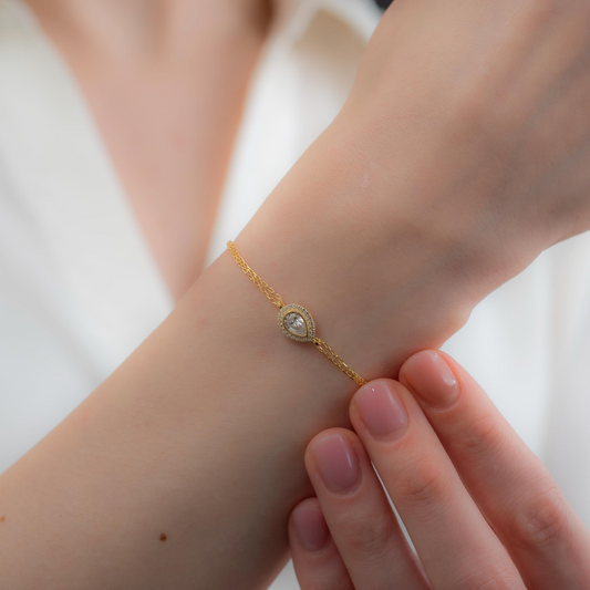 White Topaz Bezel Drop Bracelet with Real Diamonds in 8K/10K/14K Solid Gold | April Birthstone Jewelry