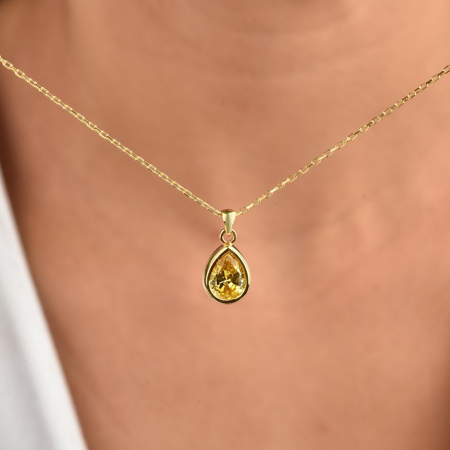 Yellow Topaz Bezel Drop Necklace 10K/14K Solid Gold, November Birthstone Jewelry