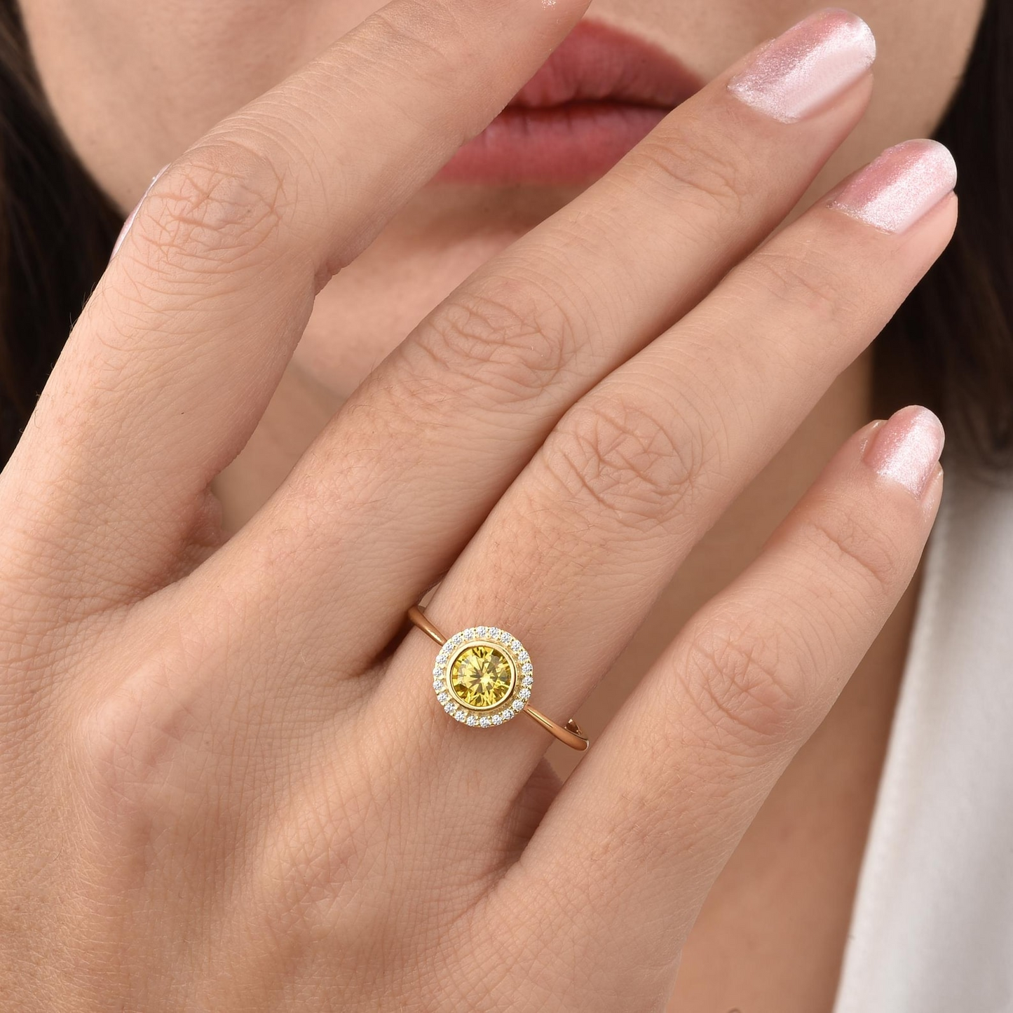 Yellow Topaz Round Bezel Ring in 8K/10K/14K Solid Gold with Real Diamonds, Handmade Jewelry