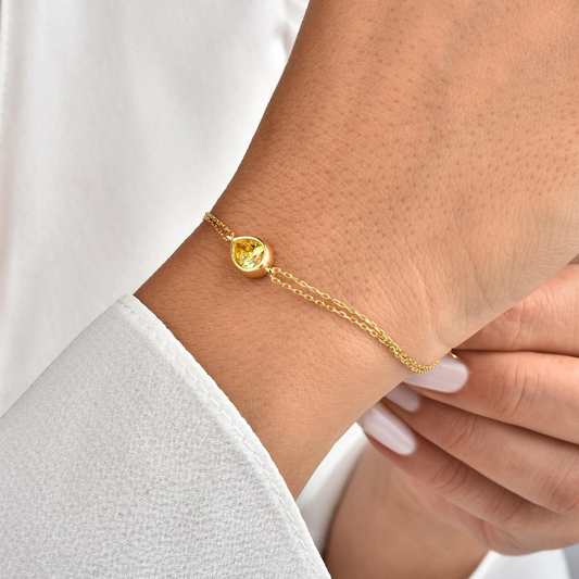 Yellow Topaz Drop Bezel Bracelet in 10K/14K Solid Gold, Birthstone Jewelry