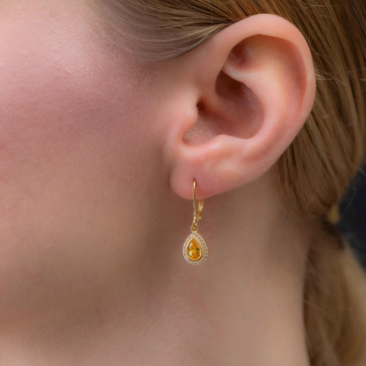 Yellow Topaz Bezel Drop Dangle Earrings with Real Diamonds in 8K/10K/14K Solid Gold | November Birthstone Jewelry