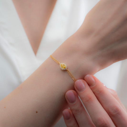 Yellow Topaz Bezel Drop Bracelet with Real Diamonds in 8K/10K/14K Solid Gold | Handmade Jewelry