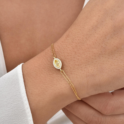 Yellow Topaz Bezel Marquise Bracelet with Real Diamonds in 8K/10K/14K Solid Gold | November Birthstone Jewelry