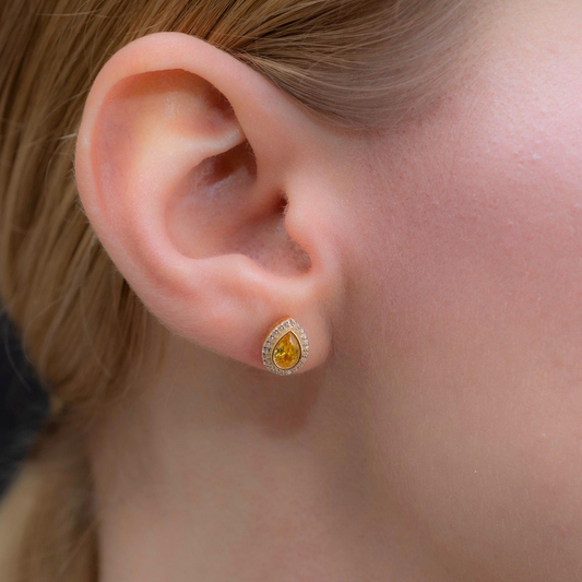 Yellow Topaz Bezel Drop Stud Earrings with Real Diamonds in 8K/10K/14K Solid Gold | November Birthstone Jewelry