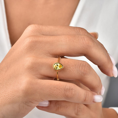 Yellow Topaz Drop Bezel Ring 8K/10K/14K Solid Gold, November Birthstone Jewelry