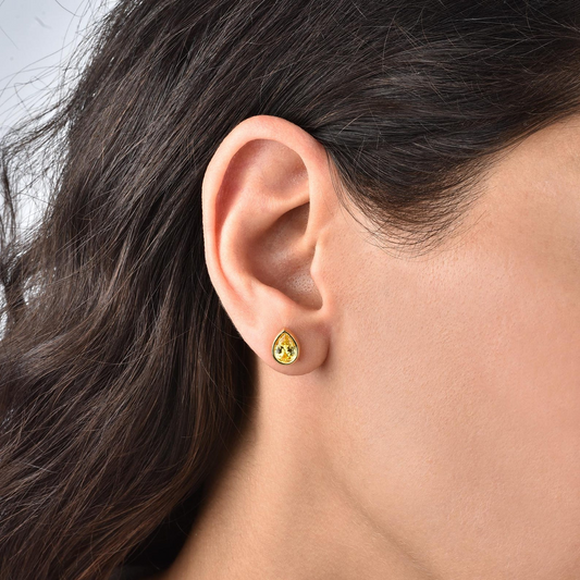 Yellow Topaz Drop Bezel Stud Earrings in 10K/14K Solid Gold, November Birthstone Jewelry