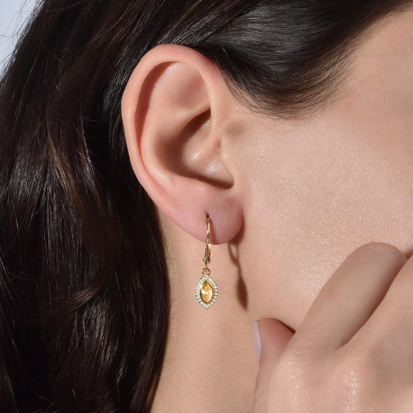 Yellow Topaz Bezel Marquise Dangle Earrings with Real Diamonds in 8K/10K/14K Solid Gold | November Birthstone Jewelry