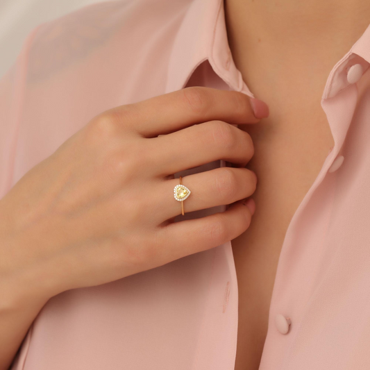Yellow Topaz Bezel Heart Ring with Real Diamonds in 8K/10K/14K Solid Gold | Birthstone Jewelry