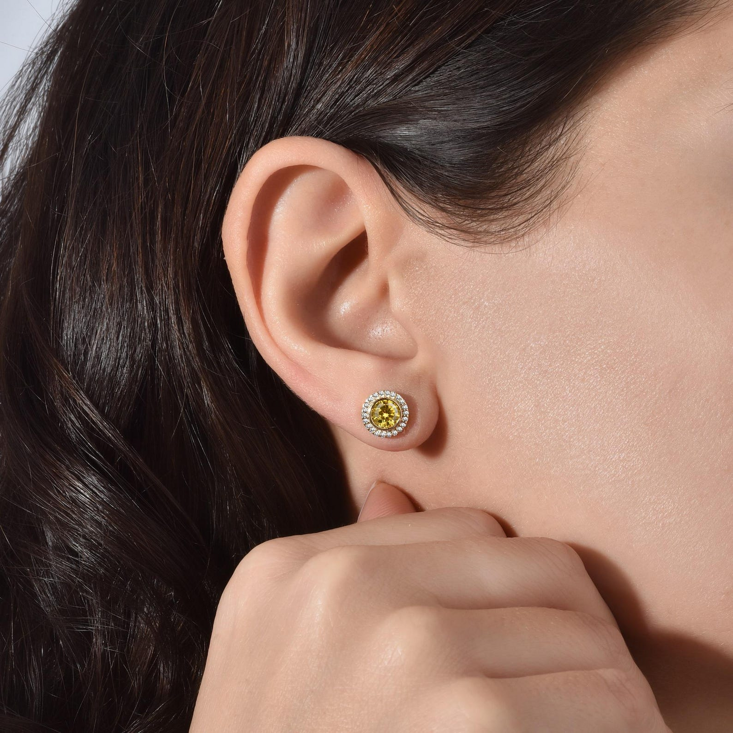 Yellow Topaz Round Bezel Stud Earrings in 8K/10K/14K Solid Gold with Real Diamonds, November Birthstone Jewelry