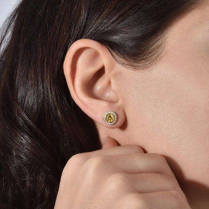 Yellow Topaz Round Bezel Stud Earrings in 8K/10K/14K Solid Gold with Real Diamonds, November Birthstone Jewelry