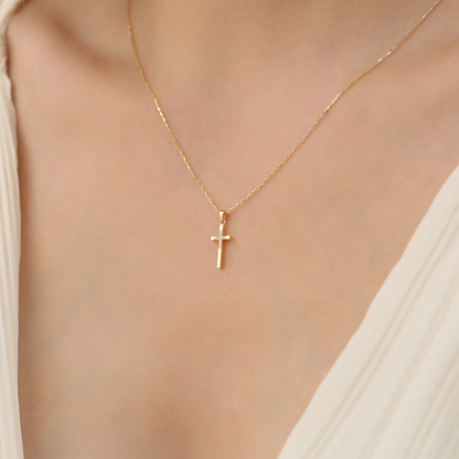 Cross Necklace with Real Diamonds in 14K Solid Gold, Handmade Faith Jewelry