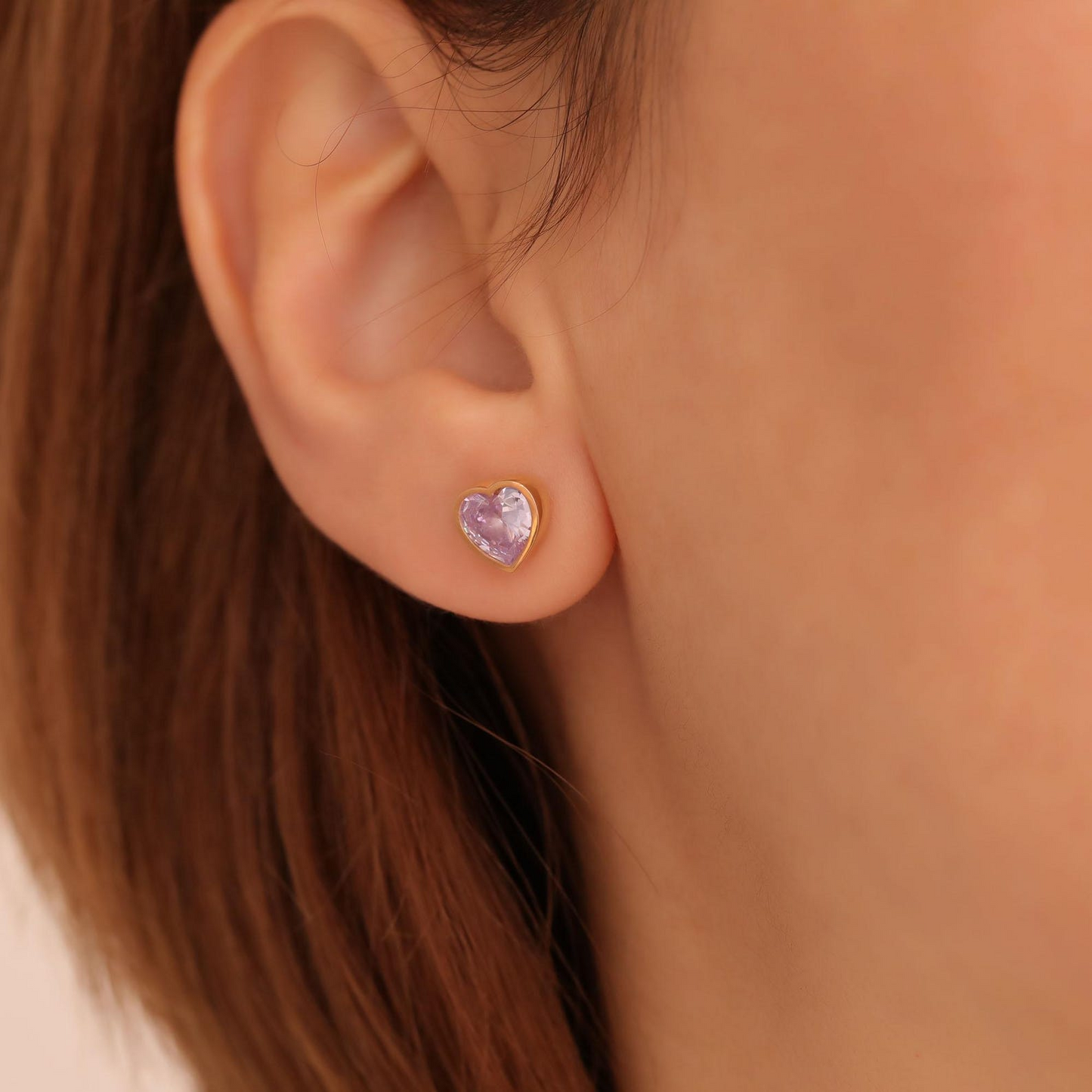 Alexandrite Heart Bezel Cut Stud Earrings 10K/14K Solid Gold, June Birthstone Jewelry
