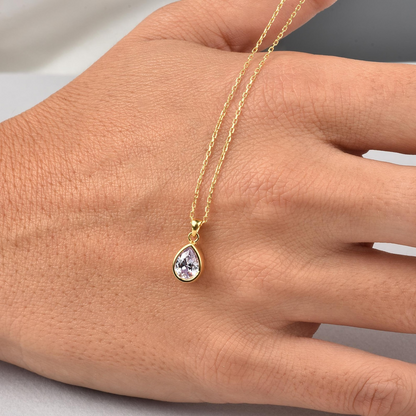 Alexandrite Bezel Drop Necklace 10/14K Solid Gold, June Birthstone Jewelry
