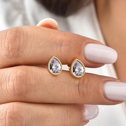 Alexandrite Drop Bezel Stud Earrings in 10K/14K Solid Gold, June Birthstone Jewelry