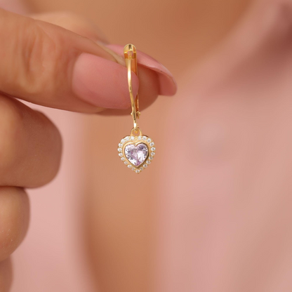 Alexandrite Bezel Heart Dangle Earrings with Real Diamonds in 8K/10K/14K Solid Gold | June Birthstone Jewelry