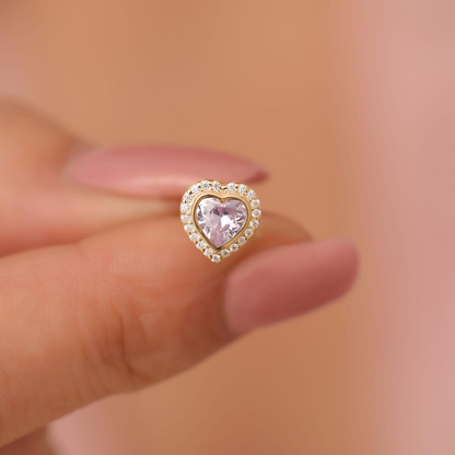 Alexandrite Bezel Heart Stud Earrings with Real Diamonds in 10K/14K Solid Gold | June Birthstone Jewelry