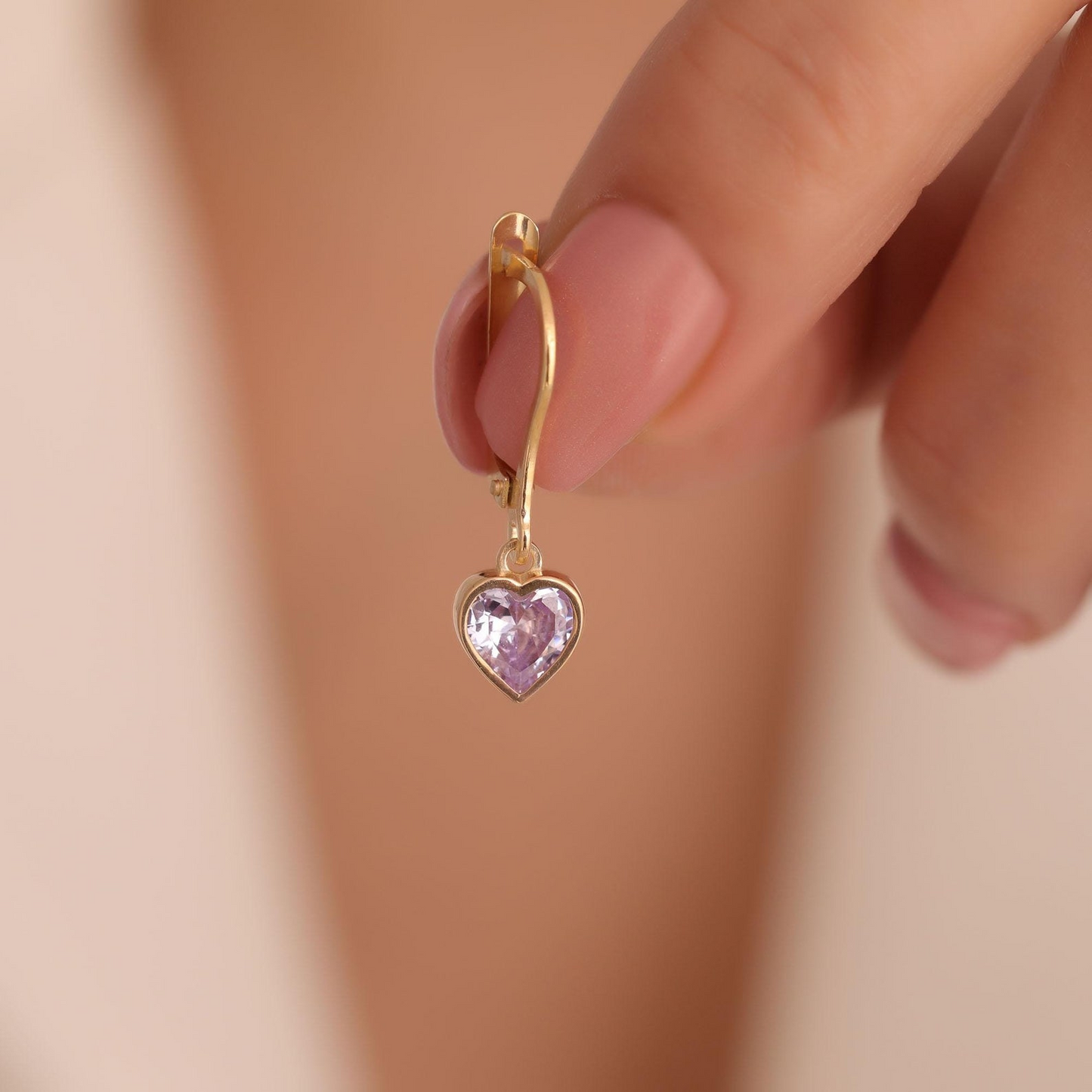 Alexandrite Bezel Heart Cut Dangle Earrings 14K Solid Gold, June Birthstone Jewelry