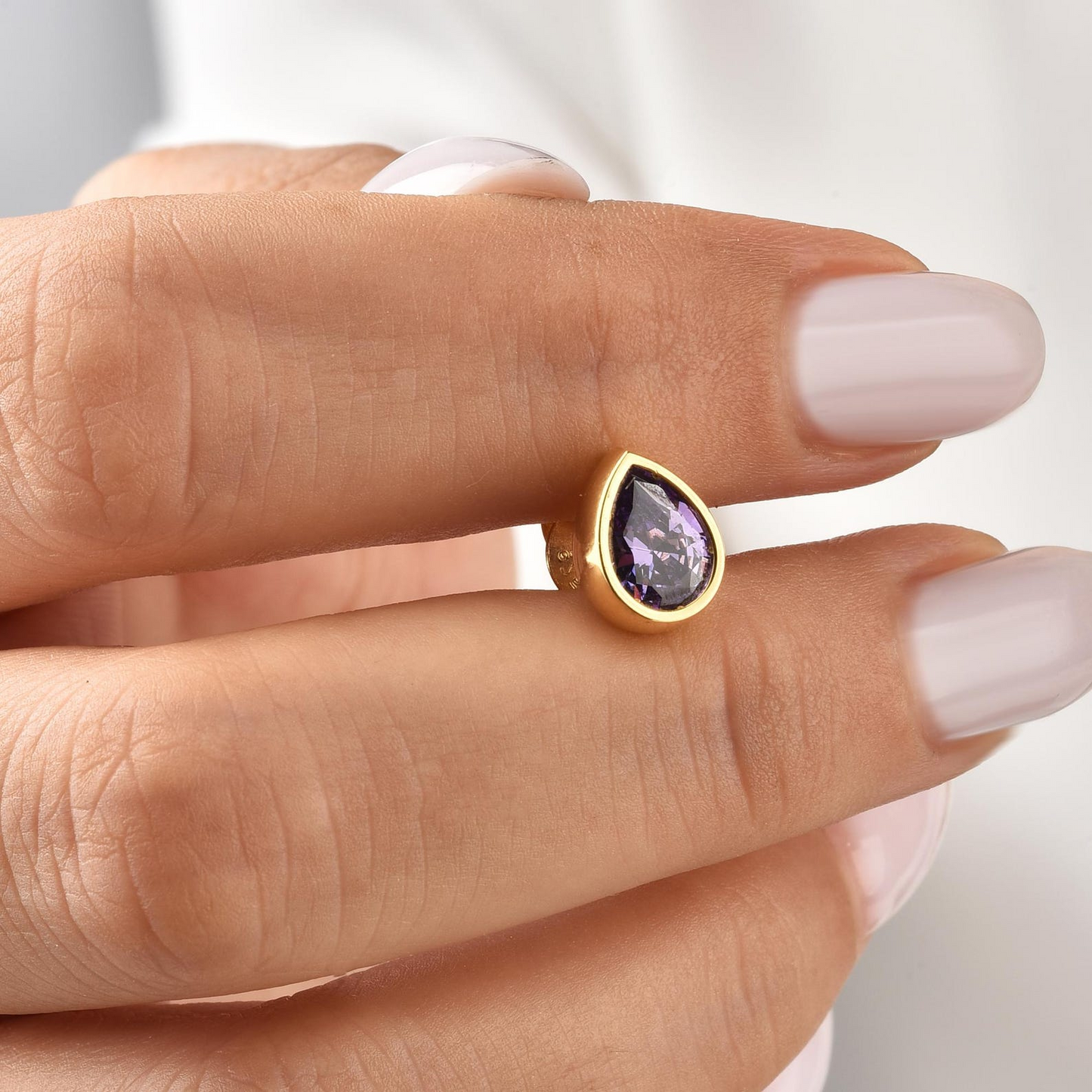 Amethyst Drop Bezel Stud Earrings in 10K/14K Solid Gold, February Birthstone Jewelry
