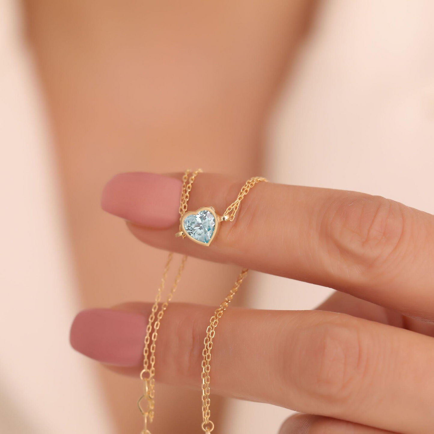 Heart Aquamarine Bezel Bracelet in 10K/14K Solid Gold | March Jewelry