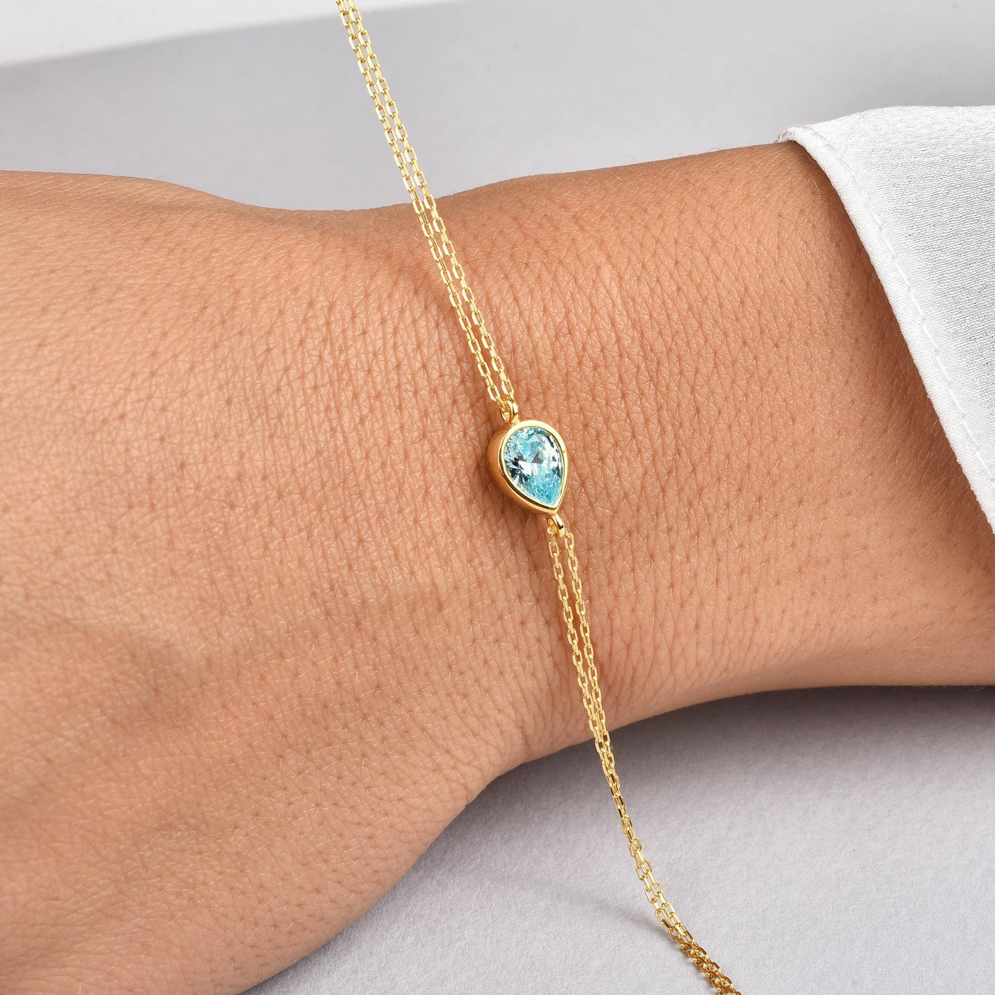 Aquamarine Drop Bezel Bracelet in 10K/14K Solid Gold, March Birthstone Jewelry