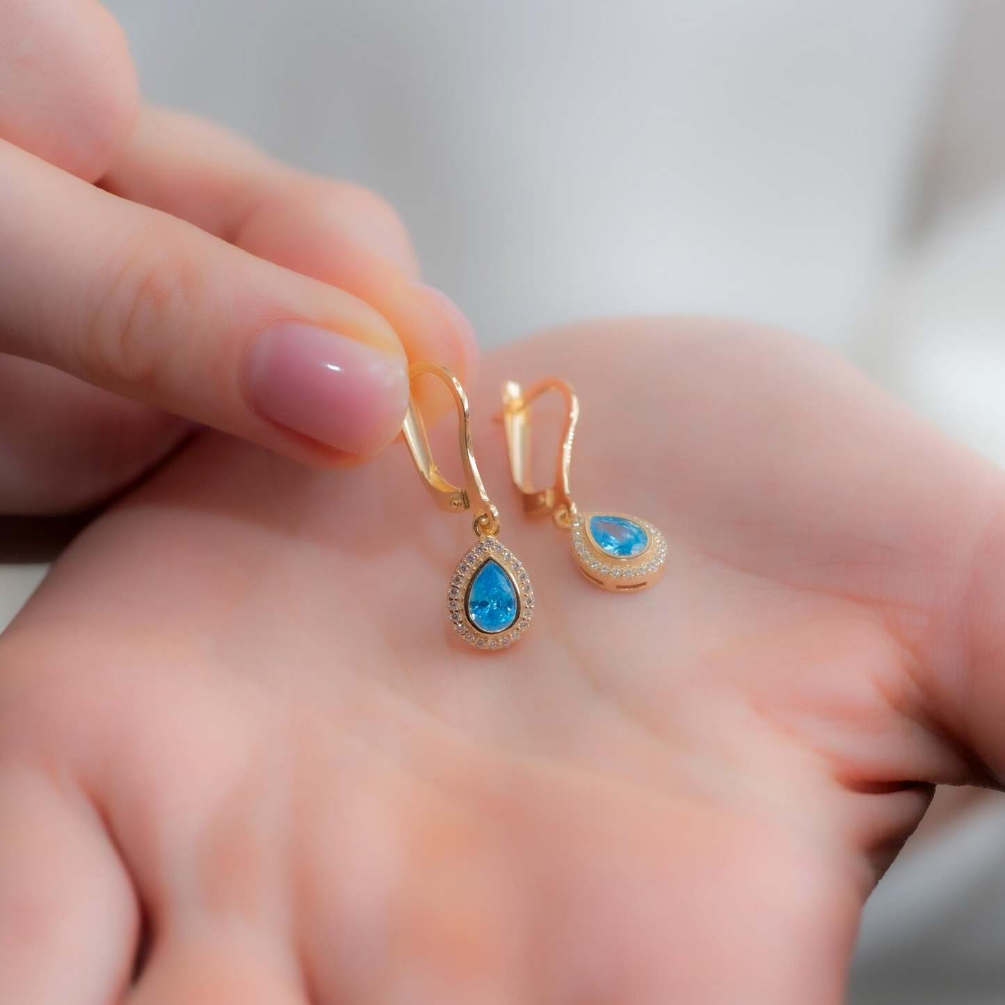 Aquamarine Bezel Drop Dangle Earrings with Real Diamonds in 8K/10K/14K Solid Gold | March Birthstone Jewelry