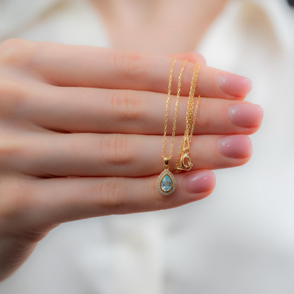 Aquamarine Bezel Drop Necklace with Real Diamonds in 8K/10K/14K Solid Gold | March  Birthstone Jewelry