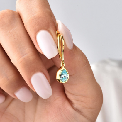 Aquamarine Bezel Dangle Drop Earrings in 8K/10K/14K Solid Gold, March Birthstone Jewelry