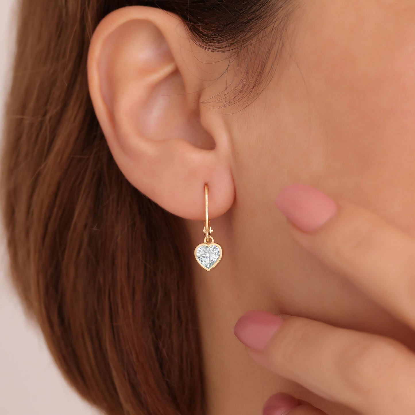 Aquamarine Heart Cut Bezel Dangle Earrings 14K Solid Gold, March Birthstone Jewelry