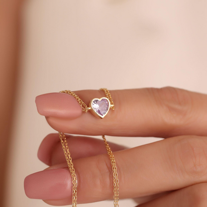 Heart Alexandrite Bezel Bracelet in 10K/14K Solid Gold | June Birthstone
