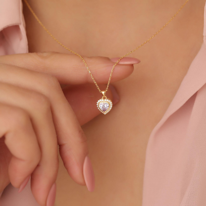 Alexandrite Bezel Heart Necklace with Real Diamonds in 8K/10K/14K Solid Gold | June Birthstone Jewelry