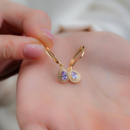 Alexandrite Bezel Drop Dangle Earrings with Real Diamonds in 8K/10K/14K Solid Gold | June Birthstone Jewelry