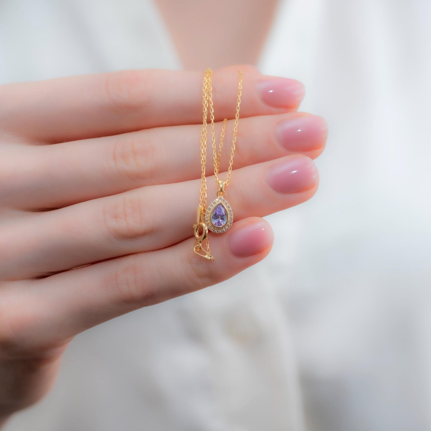 Alexandrite Bezel Drop Necklace with Real Diamonds in 8K/10K/14K Solid Gold | June Birthstone Jewelry